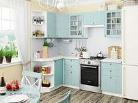 Небольшая угловая кухня в голубом и белом цвете Ульяновск